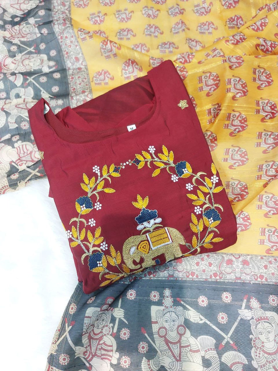 Featuring beautiful Heavy Suit Set which is beautifully decorated with intricate hand elephant 🐘 embroidery work, Zari weaving .  (RRRD14)