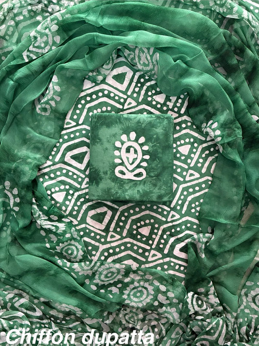 JAAL HAND BLOCK PRINT COTTON SUIT SET WITH CHIFFON DUPATTA(WACFCOTMU07)