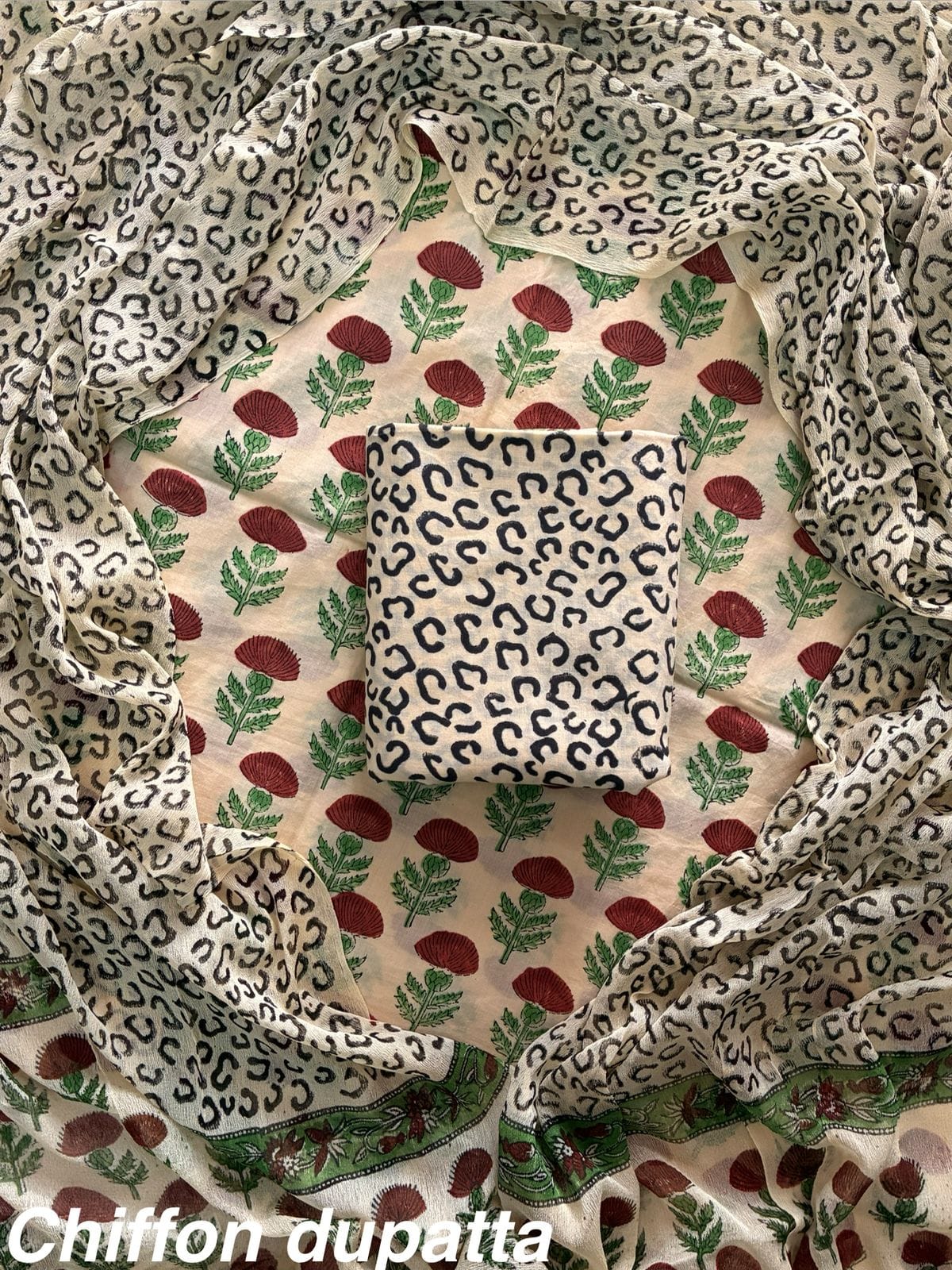 JAAL HAND BLOCK PRINT COTTON SUIT SET WITH CHIFFON DUPATTA(WACFCOTMU38)