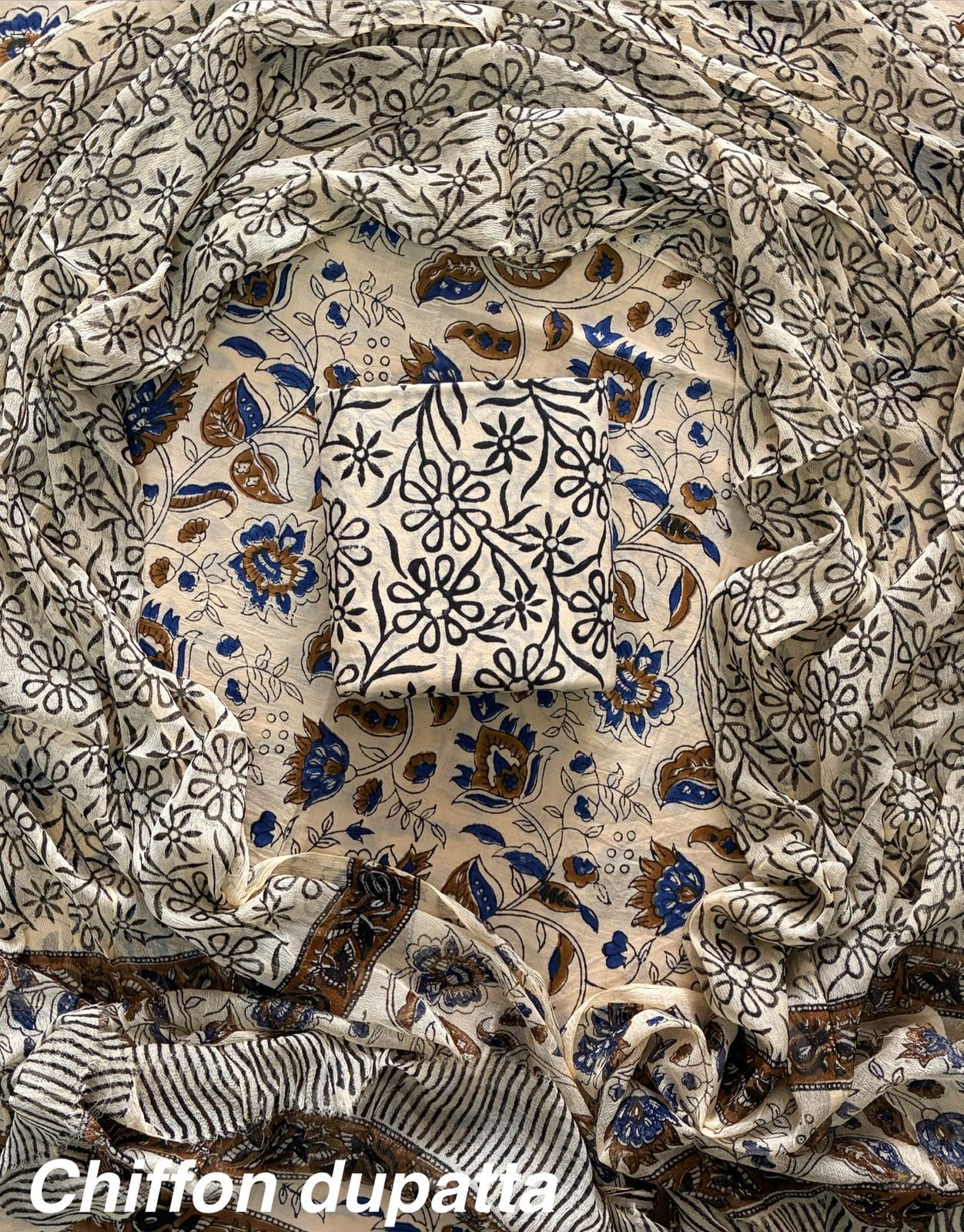 JAAL HAND BLOCK PRINT COTTON SUIT SET WITH CHIFFON DUPATTA(WACFCOTMU46)