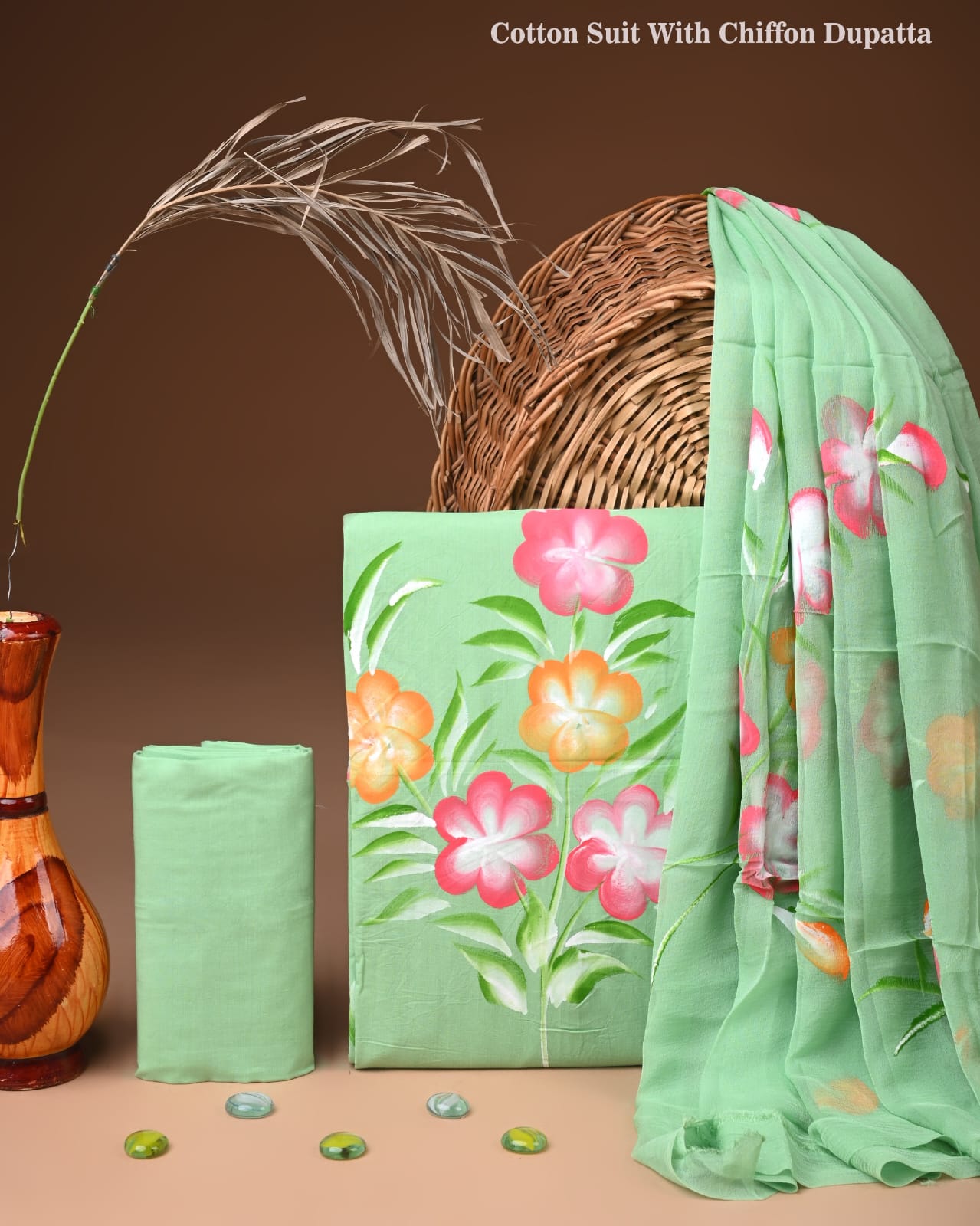 JAAL HAND BLOCK PRINT COTTON SUIT SET WITH CHIFFON DUPATTA(WACFCOTMU94)