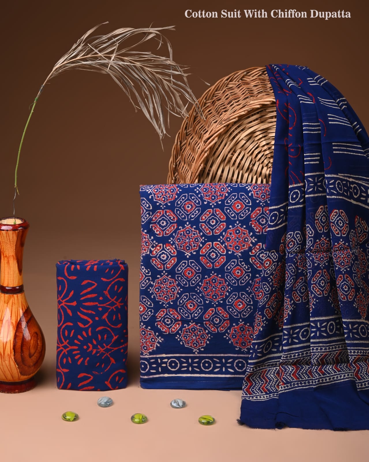 JAAL HAND BLOCK PRINT COTTON SUIT SET WITH CHIFFON DUPATTA(WACFCOTMU97)