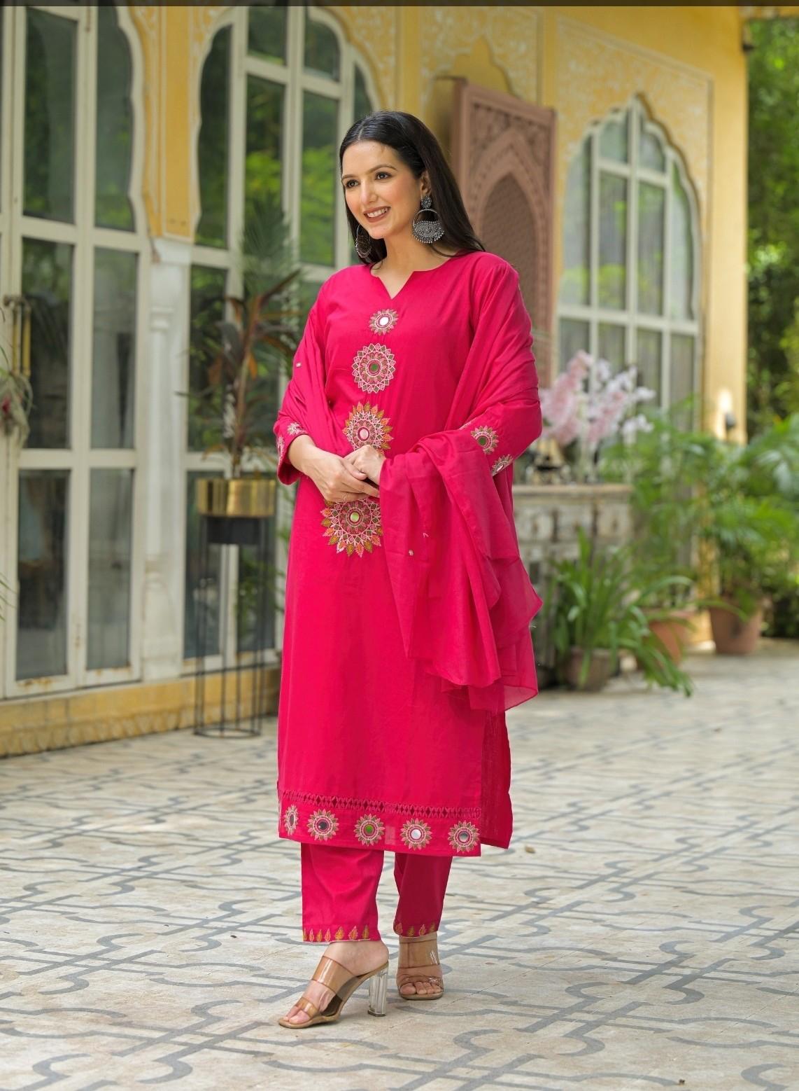 Pink Embroidered Kurta Set with Dupatta (SWDH01)