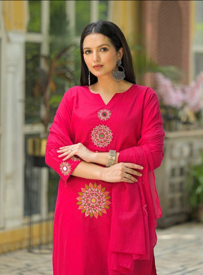 Pink Embroidered Kurta Set with Dupatta (SWDH01)