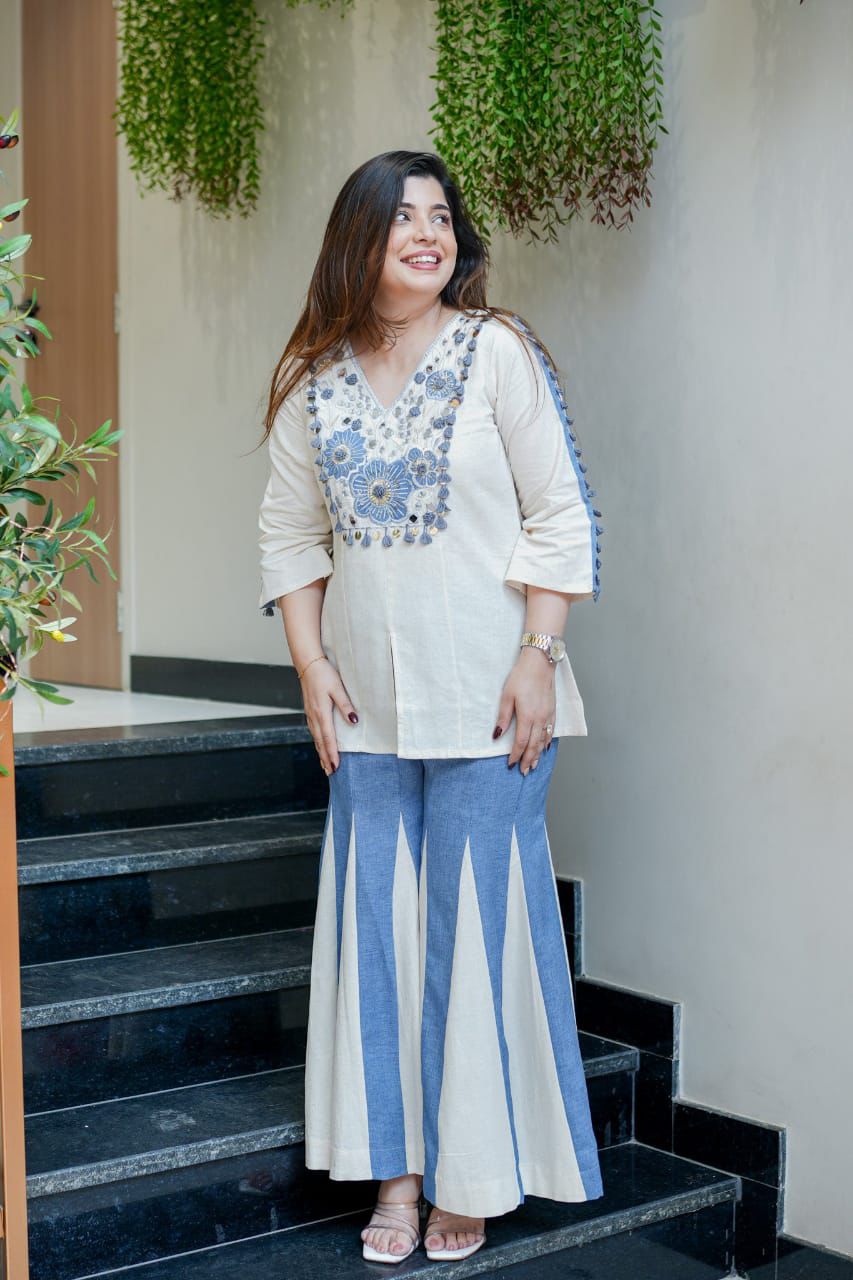 Embroidered Top With Kali Pants - EMBROIDERY WORK   detailing co-ord set perfect for your wardrobe (SWSC07)