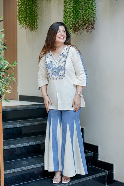 Embroidered Top With Kali Pants - EMBROIDERY WORK   detailing co-ord set perfect for your wardrobe (SWSC07)