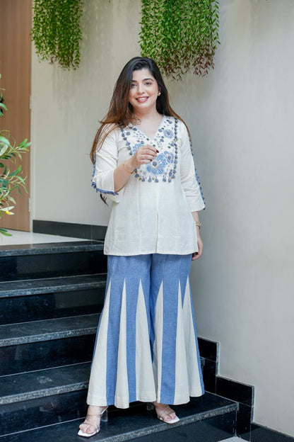 Embroidered Top With Kali Pants - EMBROIDERY WORK   detailing co-ord set perfect for your wardrobe (SWSC07)