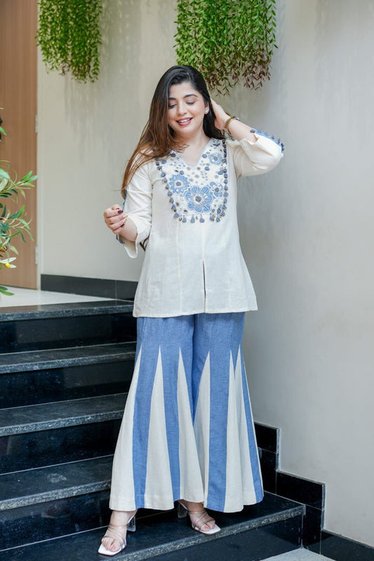 Embroidered Top With Kali Pants - EMBROIDERY WORK   detailing co-ord set perfect for your wardrobe (SWSC07)