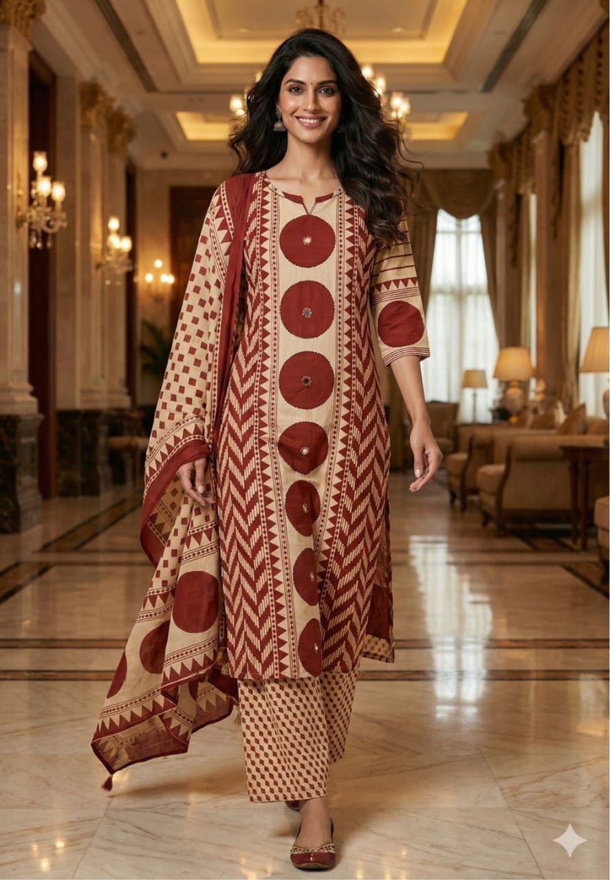 New In Ajrakh Cotton Suit Set  Crafted in 100% pure cotton (RD01)