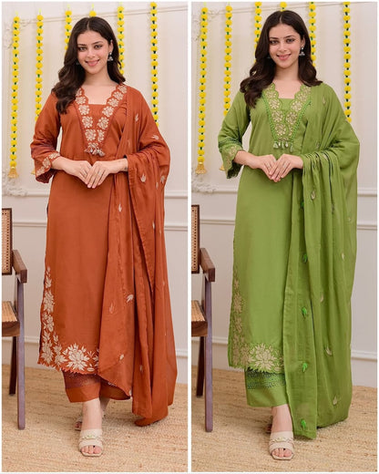 Look straight out of a dreamy movie set as you turn around and walk in this elegant flaired suit! The perfect of traditional wear. (SWSK02)