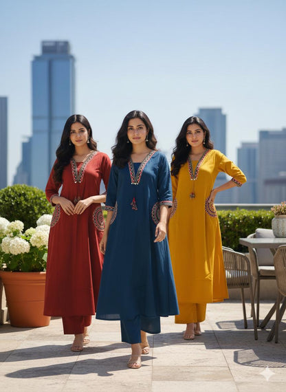 🌹🌹 fine Cotton flex fabric beautiful embroidery on neck, sleeves, pocket Kurti with plazo with cotton cotton flex🌹🌹 (SWSK03)