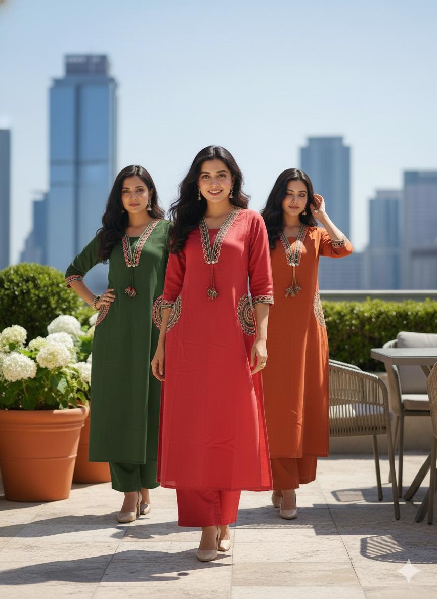 🌹🌹 fine Cotton flex fabric beautiful embroidery on neck, sleeves, pocket Kurti with plazo with cotton cotton flex🌹🌹 (SWSK03)