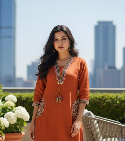 🌹🌹 fine Cotton flex fabric beautiful embroidery on neck, sleeves, pocket Kurti with plazo with cotton cotton flex🌹🌹 (SWSK03)