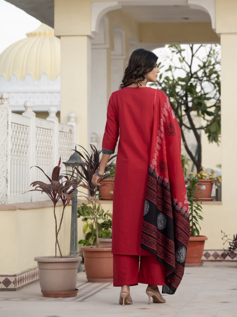 Beautifull straight petan set with beautiful pech work and hand katha work on all over kurti (SWSK11)