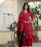 Beautifull straight petan set with beautiful pech work and hand katha work on all over kurti (SWSK11)