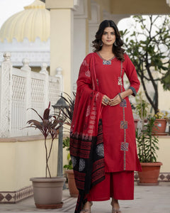 Beautifull straight petan set with beautiful pech work and hand katha work on all over kurti (SWSK11)