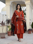 Beautifull straight petan set with beautiful pech work and hand katha work on all over kurti (SWSK11)