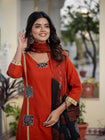 Beautifull straight petan set with beautiful pech work and hand katha work on all over kurti (SWSK11)