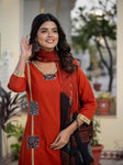 Beautifull straight petan set with beautiful pech work and hand katha work on all over kurti (SWSK11)