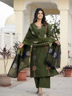 Beautifull straight petan set with beautiful pech work and hand katha work on all over kurti (SWSK11)