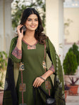 Beautifull straight petan set with beautiful pech work and hand katha work on all over kurti (SWSK11)