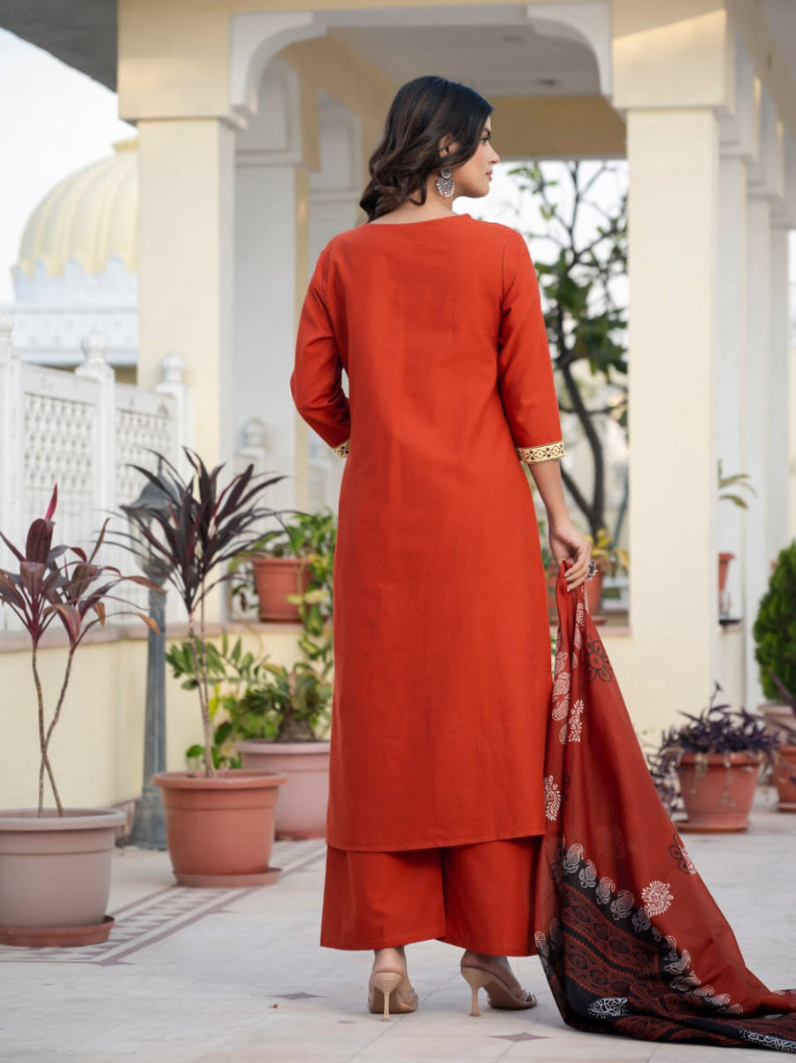 Beautifull straight petan set with beautiful pech work and hand katha work on all over kurti (SWSK11)