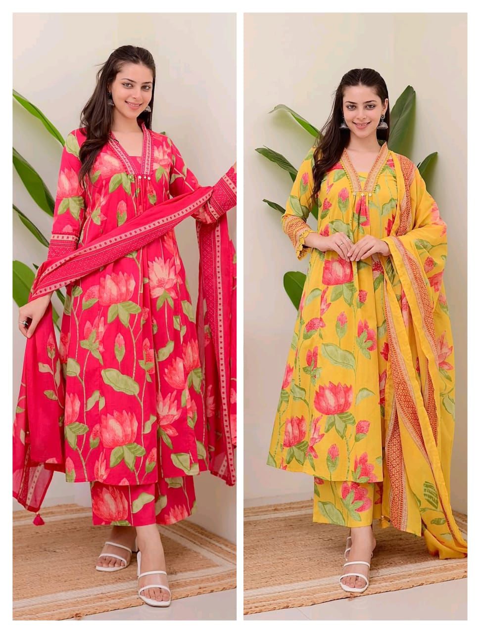 New stylish and affordable beautiful look straight alia cut set with beautiful print and fabric pure Cotton💃💃(SWSK14)