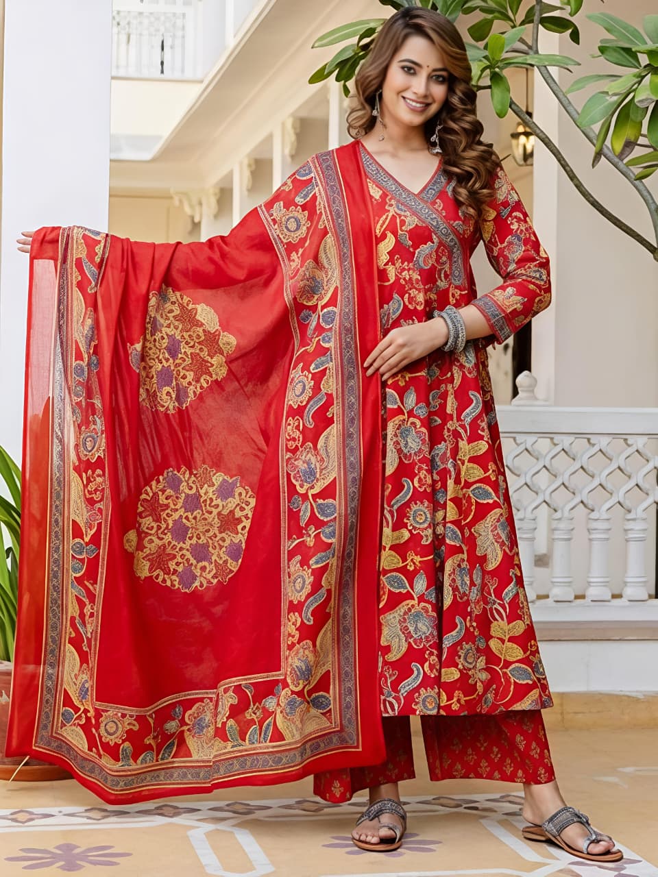 New stylish and affordable beautiful angrakha anarkali set with beautiful print and fabric pure Cotton💃💃(SWSK16)