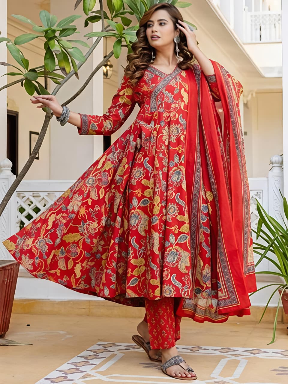 New stylish and affordable beautiful angrakha anarkali set with beautiful print and fabric pure Cotton💃💃(SWSK16)