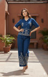 Designer Cotton Co-ord Set Shirt With Elegant Thread Embroidery Paired Flared Plazoo With Embroidery & Pockets (SWSK17)