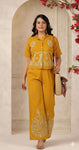 Designer Cotton Co-ord Set Shirt With Elegant Thread Embroidery Paired Flared Plazoo With Embroidery & Pockets (SWSK17)