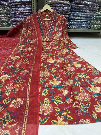 New stylish and affordable beautiful look straight alia cut set with beautiful print and fabric pure Cotton💃💃 (SWSK20)