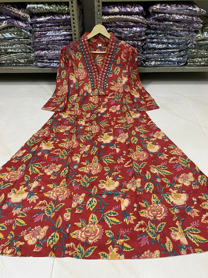 New stylish and affordable beautiful look straight alia cut set with beautiful print and fabric pure Cotton💃💃 (SWSK20)