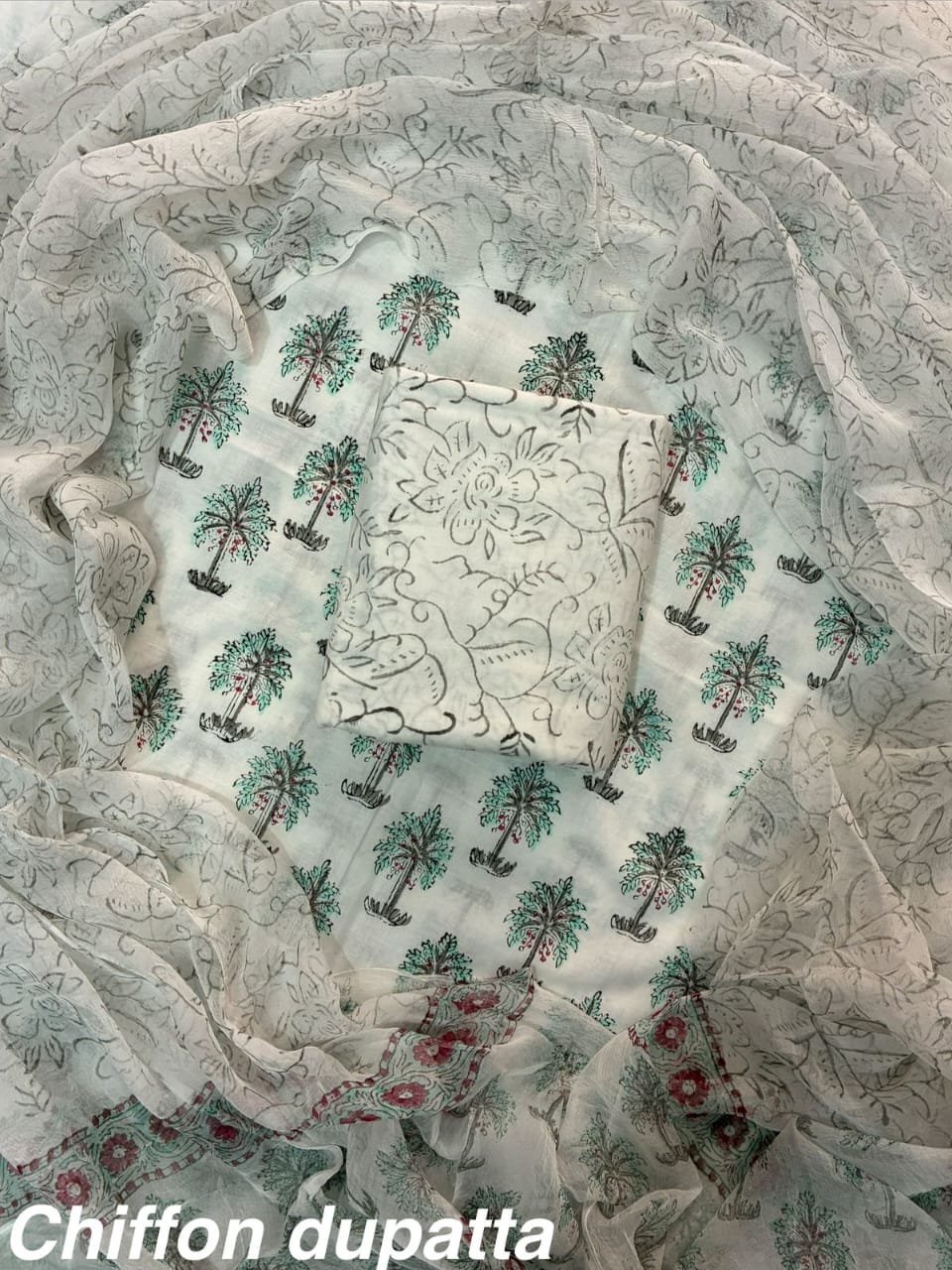 JAAL HAND BLOCK PRINT COTTON SUIT SET WITH CHIFFON DUPATTA(WACFCOTMU37)