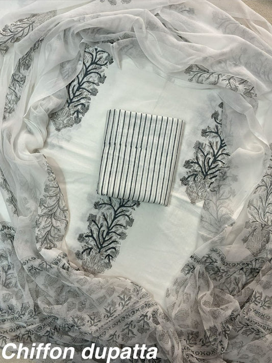 JAAL HAND BLOCK PRINT COTTON SUIT SET WITH CHIFFON DUPATTA(WACFCOTMU06)