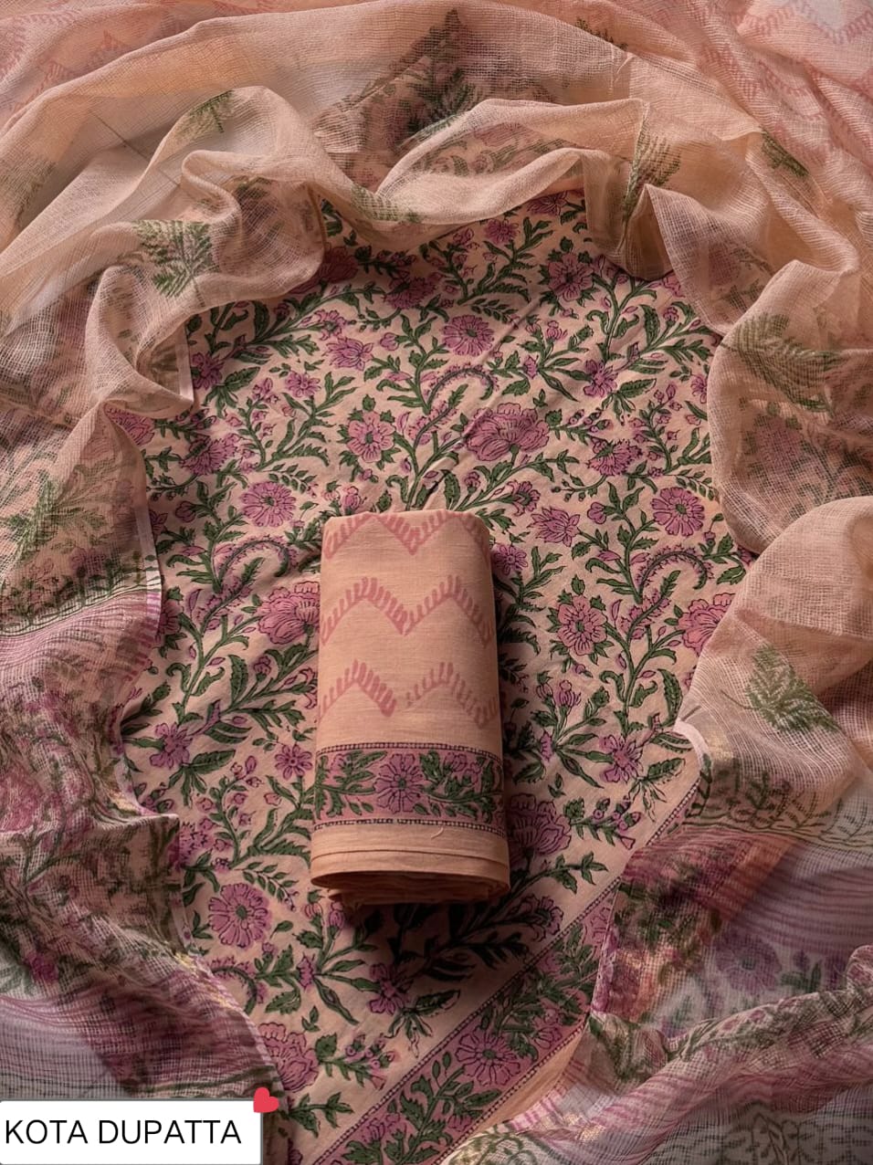Premium Hand Block Print Cotton Suit Set with Kota Doria Dupatta(WAKOTMU02)