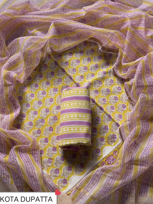 Suits Wala Hand Block Print Cotton Suit Set with Kota Doria Dupatta WAKOTMU24