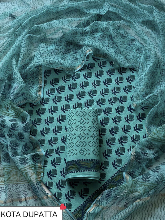 Suits Wala Hand Block Print Cotton Suit Set with Kota Doria Dupatta WAKOTMU29