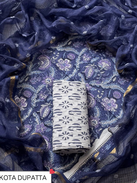 Copy of Premium Hand Block Print Cotton Suit Set with Kota Doria Dupatta WAKOTMU38