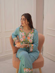 🧶work- embroidery 🪡 🪡 🪡 work on kurti front and pant and kurti border👗👗👗👗 (SWSK31)