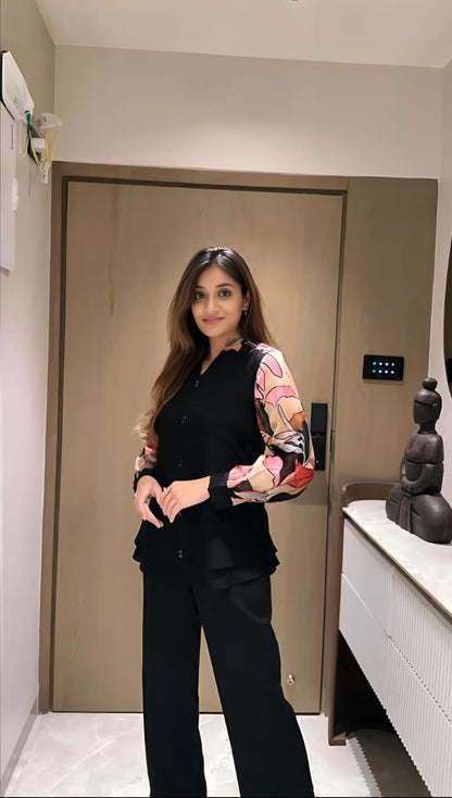 New to our smart premium woven cotton co-ord set with Beautiful Fox Georgette sleeves that's perfect for work to vacation (RD027)