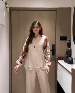 New to our smart premium woven cotton co-ord set with Beautiful Fox Georgette sleeves that's perfect for work to vacation (RD34)