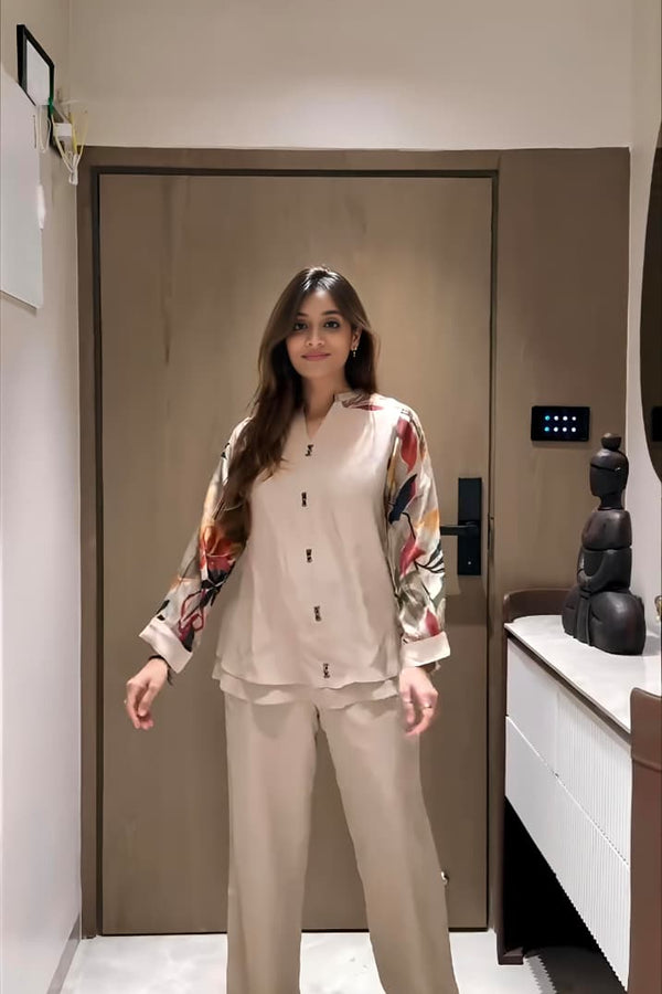 New to our smart premium woven cotton co-ord set with Beautiful Fox Georgette sleeves that's perfect for work to vacation (RD34)