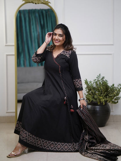 Ajrakh-Inspired Anarkali Set with Printed Dupatta S(RD29)