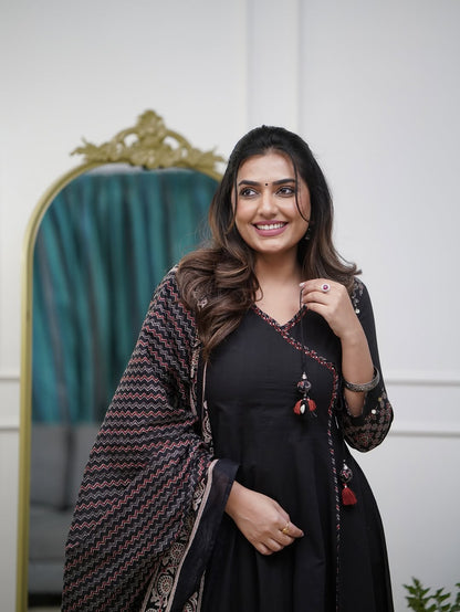 Ajrakh-Inspired Anarkali Set with Printed Dupatta S(RD29)