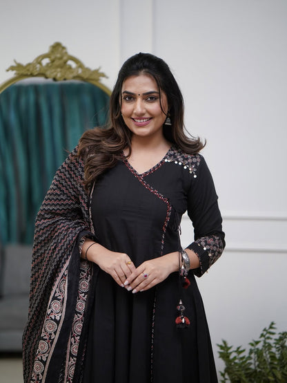 Ajrakh-Inspired Anarkali Set with Printed Dupatta S(RD29)