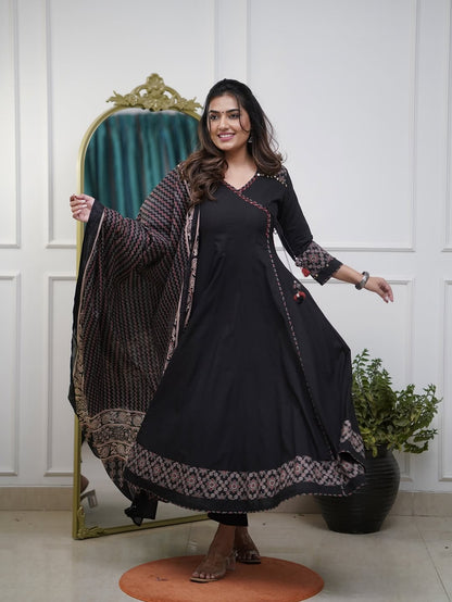 Ajrakh-Inspired Anarkali Set with Printed Dupatta S(RD29)
