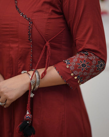 Ajrakh-Inspired Anarkali Set with Printed Dupatta S(RD29)