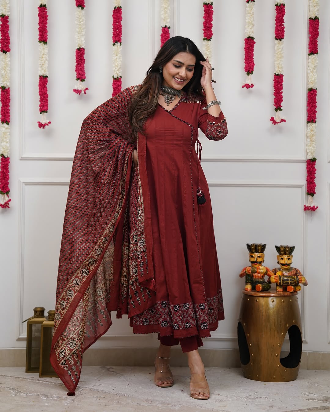 Ajrakh-Inspired Anarkali Set with Printed Dupatta S(RD29)