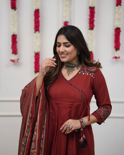 Ajrakh-Inspired Anarkali Set with Printed Dupatta S(RD29)